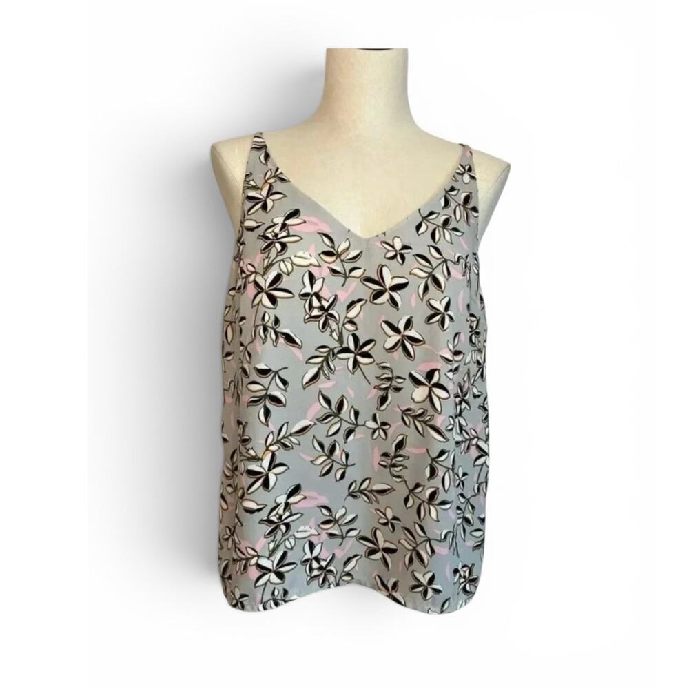 Banana Republic Floral Cami Top Silver Black Pink Petite Medium Layering Tank